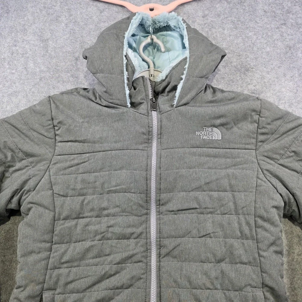 The North Face‎ Mossbud Swirl Jacket Girls XL 18 Gray Sherpa Fleece Lined Puffer